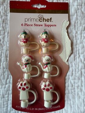 PrimeChef Holiday Cat, Dog & Paw & Straw Toppers - White/Red (6 Piece) Cute!